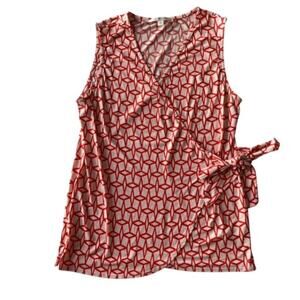 41Hawthorn Orange Geometric Pattern Faux Wrap Blouse - Size XL